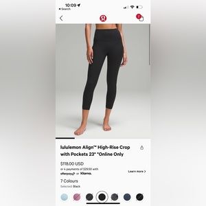 Lululemon align crop high rise leggings black 4 with pockets
